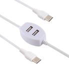 2.4A USB Male to USB-C / Type-C Male Interface Fast Charge Data Cable with 2 USB Female Interface, Length: 1.2m(White) - 1