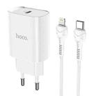 hoco N14 PD 20W Single Port Smart Travel Charger Power Adapter with Tyep-C / USB-C to 8 Pin Charging Cable, EU Plug(White) - 1
