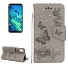 For iPhone X / XS Pressed Flowers Butterfly Pattern Horizontal Flip Leather Case with Holder & Card Slots & Wallet & Lanyard(Grey) - 1