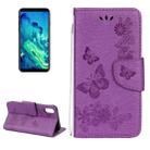 For iPhone X / XS Pressed Flowers Butterfly Pattern Horizontal Flip Leather Case with Holder & Card Slots & Wallet & Lanyard(Purple) - 1