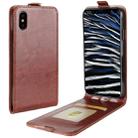 For   iPhone X / XS   Crazy Horse Texture Vertical Flip Leather Case with Card Slot & Photo Frame (Brown) - 1