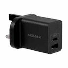 MOMAX UM13 PD+QC3.0 20W Type-C / USB-C + USB Quick Charging Travel Charger Power Adapter,UK Plug(Black) - 1