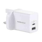 MOMAX UM13 PD+QC3.0 20W Type-C / USB-C + USB Quick Charging Travel Charger Power Adapter,UK Plug(White) - 1