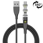 2m 3A Max USB to 8 Pin + USB-C / Type-C + Micro USB 540 Degree Rotating Magnetic Charging Cable (Black) - 1