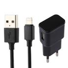For iPhone 5V 2.1A Intellgent Identification USB Charger with 1m USB to 8 Pin Charging Cable, EU Plug(Black) - 1