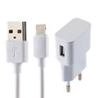 For iPhone 5V 2.1A Intellgent Identification USB Charger with 1m USB to 8 Pin Charging Cable, EU Plug(White) - 1