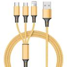 1.2m Nylon Weave 3 in 1 2.4A USB to Micro USB + 8 Pin + Type-C Charging Cable(Gold) - 1