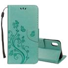 For iPhone XR Embossed Butterfly Pattern Horizontal Flip Leather Case with Card Slot & Holder & Wallet & Lanyard (Green) - 1