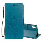 For iPhone XR Embossed Butterfly Pattern Horizontal Flip Leather Case with Card Slot & Holder & Wallet & Lanyard (Blue) - 1