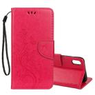 For iPhone XR Embossed Butterfly Pattern Horizontal Flip Leather Case with Card Slot & Holder & Wallet & Lanyard (Magenta) - 1