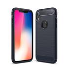 For iPhone XR Brushed Texture Carbon Fiber Shockproof TPU Protective Back Case(Navy Blue) - 1