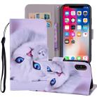White Cat Pattern Colored Drawing Horizontal Flip Leather Case for    iPhone X / XS   , with Holder & Card Slots & Wallet & Lanyard - 1