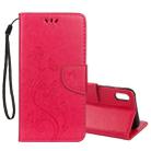 For iPhone XS Max Embossed Butterfly Pattern Horizontal Flip Leather Case with Card Slot & Holder & Wallet & Lanyard (Magenta) - 1