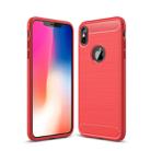 For iPhone XS Max Brushed Texture Carbon Fiber Shockproof TPU Protective Back Case(Red) - 1