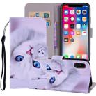 White Cat Pattern Colored Drawing Horizontal Flip Leather Case for  iPhone XS Max  6.5 inch, with Holder & Card Slots & Wallet & Lanyard  - 1