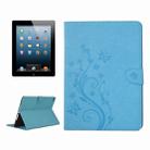 For iPad 4 Pressed Flowers Butterfly Pattern Horizontal Flip PU Leather Case with Magnetic Buckle & Holder & Card Slots & Wallet(Blue) - 1