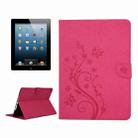 For iPad 4 Pressed Flowers Butterfly Pattern Horizontal Flip PU Leather Case with Magnetic Buckle & Holder & Card Slots & Wallet(Magenta) - 1