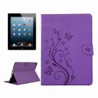 For iPad 4 Pressed Flowers Butterfly Pattern Horizontal Flip PU Leather Case with Magnetic Buckle & Holder & Card Slots & Wallet(Purple) - 1