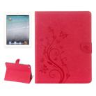 For iPad 4 Pressed Flowers Butterfly Pattern Horizontal Flip PU Leather Case with Magnetic Buckle & Holder & Card Slots & Wallet(Magenta) - 1