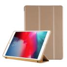 PU Plastic Bottom Case Foldable Deformation Left and Right Flip Leather Case with Three Fold Bracket & Smart Sleep for iPad Air3 2019(Gold) - 1