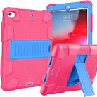 Shockproof Two-color Silicone Protection Shell for iPad Mini 2019 & 4, with Holder (Rose Red+Blue) - 1