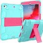 Shockproof Two-color Silicone Protection Shell for iPad Mini 2019 & 4, with Holder (Mint Green+Rose Red)  - 1
