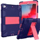 Shockproof Two-color Silicone Protection Shell for iPad Mini 2019 & 4, with Holder (Navy Blue+Rose Red)  - 1