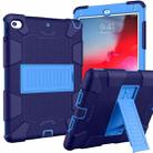 Shockproof Two-color Silicone Protection Shell for iPad Mini 2019 & 4, with Holder (Navy Blue+Blue)  - 1