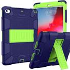 Shockproof Two-color Silicone Protection Shell for iPad Mini 2019 & 4, with Holder (Navy Blue+Yellow-green)  - 1