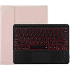 TG-102BCS Detachable Bluetooth Black Keyboard + Microfiber Leather Tablet Case for iPad 10.2 inch / iPad Air (2019), with Touch Pad & Backlight & Pen Slot & Holder (Pink) - 1