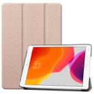 For iPad 10.2 Custer Texture Horizontal Flip Smart PU Leather Case with Sleep / Wake-up Function & Three-folding Holder (Gold) - 1