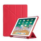 Multi-folding Shockproof TPU Protective Case for iPad 9.7 (2018) / 9.7 (2017) / air / air2, with Holder & Pen Slot(Red) - 1