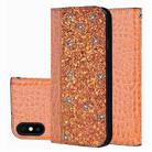 Crocodile Texture Glitter Powder Horizontal Flip Leather Case for iPhone X / XS, with Card Slots & Holder(Orange) - 1