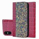Crocodile Texture Glitter Powder Horizontal Flip Leather Case for iPhone X / XS, with Card Slots & Holder(Wine Red) - 1