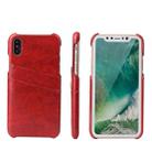 For iPhone X / XS Fierre Shann Retro Oil Wax Texture PU Leather Case with Card Slots(Red) - 1