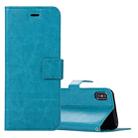 For iPhone X / XS Crazy Horse Texture Horizontal Flip Leather Case with Holder & Card Slots & Wallet & Photo Frame(Blue) - 1