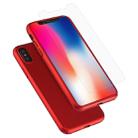 For iPhone X 360 Degree Full Coverage Detachable PC Protective Cover Case with Tempered Glass Film (Red) - 1