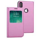 For iPhone X / XS Litchi Texture Horizontal Flip Leather Case with Call Display ID (Pink) - 1
