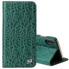 For iPhone X / XS Fierre Shann Crocodile Texture Magnetic Horizontal Flip Genuine Leather Case with Holder & Card Slot(Green) - 1