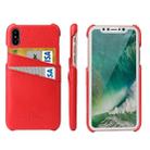 For iPhone X / XS Fierre Shann Litchi Texture Genuine Leather Back Cover Case With Card Slots(Red) - 1