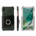 For iPhone X / XS Fierre Shann Color Matching Genuine Leather Back Cover Case With 360 Degree Rotation Holder & Card Slot(Green) - 1