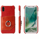 For iPhone X / XS Fierre Shann Color Matching Genuine Leather Back Cover Case With 360 Degree Rotation Holder & Card Slot(Red) - 1