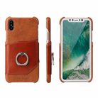 For iPhone X / XS Fierre Shann Color Matching Genuine Leather Back Cover Case With 360 Degree Rotation Holder & Card Slot(Brown) - 1