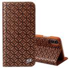 For iPhone X / XS Fierre Shann Copper Texture Magnetic Horizontal Flip Genuine Leather Case with Holder & Card Slot(Brown) - 1