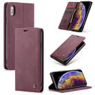 For iPhone XS Max CaseMe-013 Multifunctional Retro Frosted Horizontal Flip Leather Case with Card Slot & Holder & Wallet(Wine Red) - 1