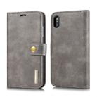 For iPhone XS Max DG.MING Crazy Horse Texture Flip Detachable Magnetic Leather Case with Holder & Card Slots & Wallet (Grey) - 1