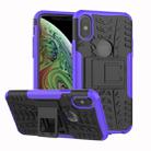 For iPhone XS Max Tire Texture TPU+PC Shockproof Case with Holder(Purple) - 1