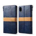 For iPhone XS Max Splicing Color Crocodile Texture PU Horizontal Flip Leather Case with Wallet & Holder & Card Slots & Lanyard (Blue) - 1