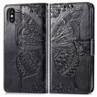 For iPhone XS Max Butterfly Love Flowers Embossing Horizontal Flip Leather Case with Holder & Card Slots & Wallet & Lanyard(Black) - 1
