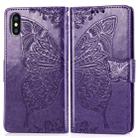 For iPhone XS Max Butterfly Love Flowers Embossing Horizontal Flip Leather Case with Holder & Card Slots & Wallet & Lanyard (Dark Purple) - 1